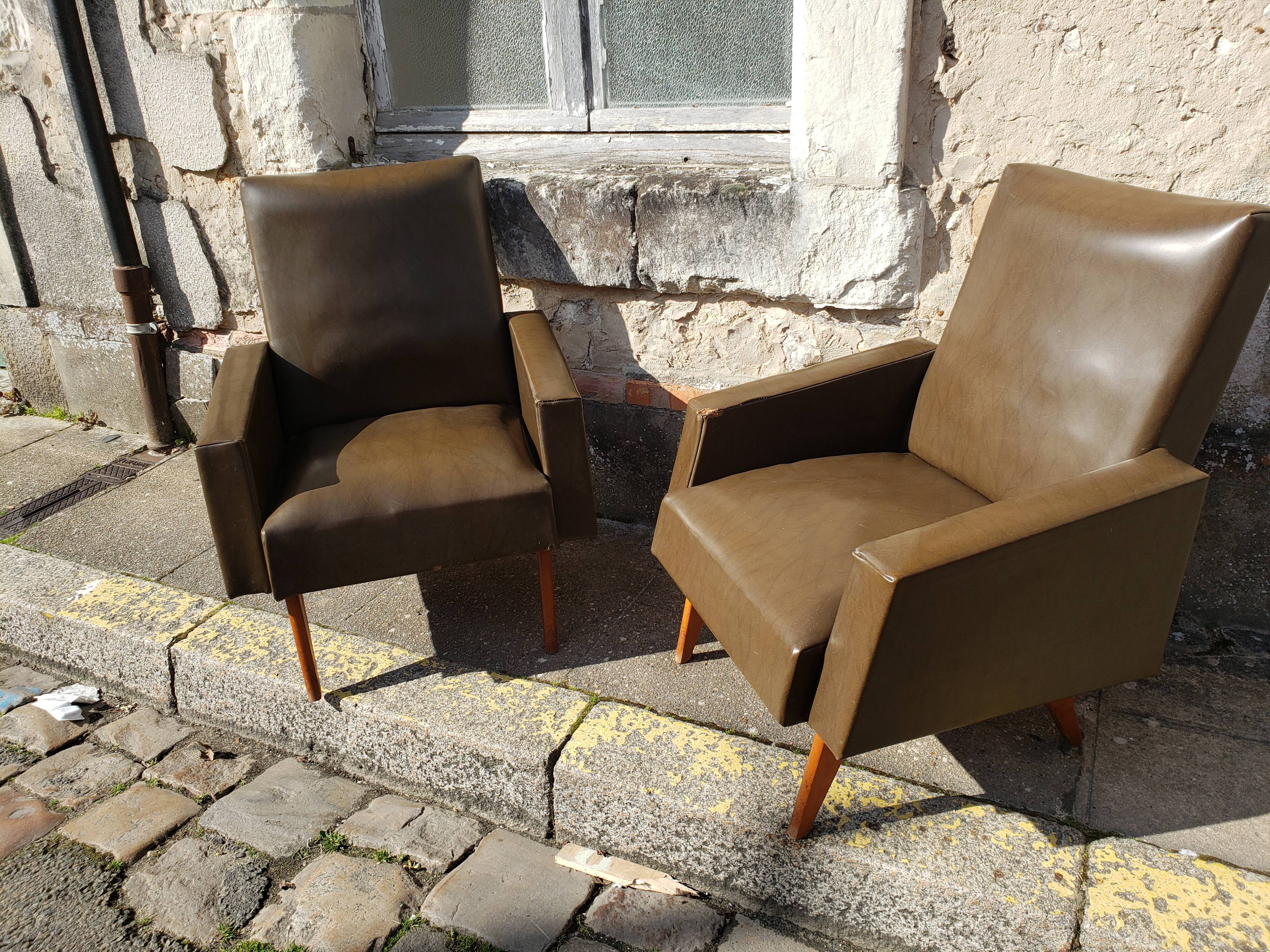 Vintage Scandinavian olive green armchairs