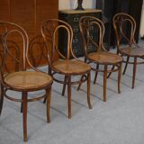 Set of 4 bentwood caned bistro chairs in beech wood, JACOB-JOSEF KOHN, 1900s