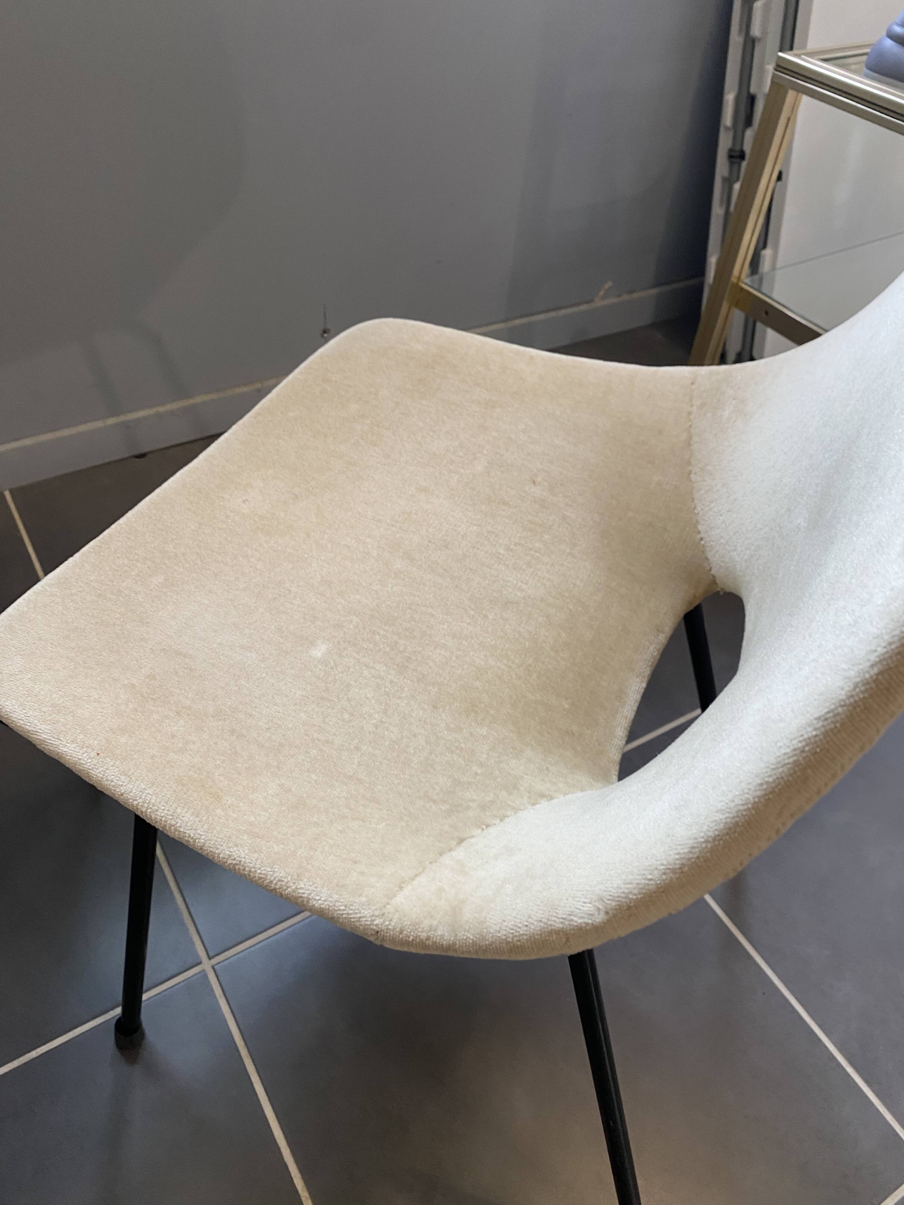 A barrel chair by Pierre Guariche, Steiner, vintage beige fabric from the 1950s.
