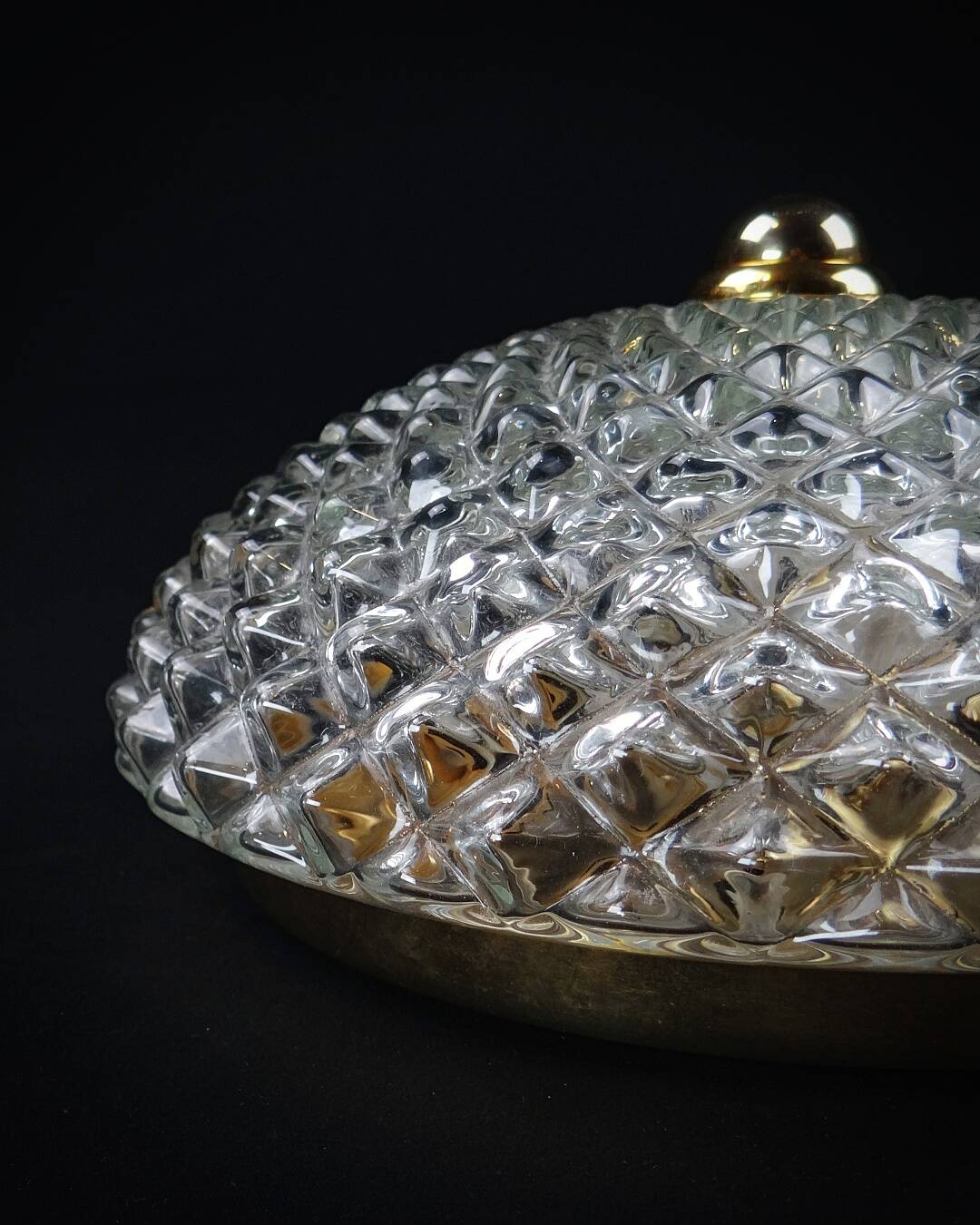 Vintage Hollywood Regency Style Diamond Point Glass Ceiling Light