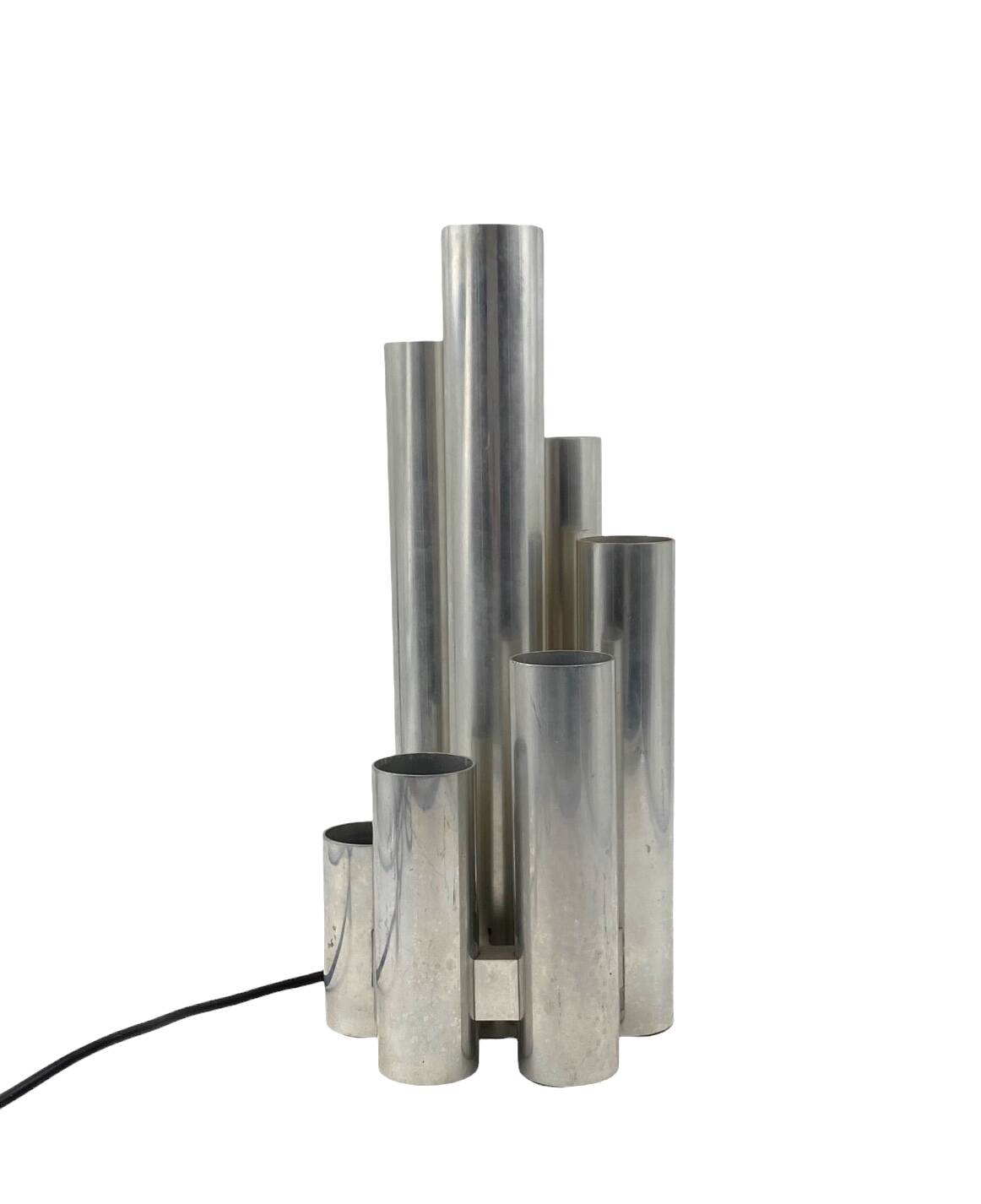 Hollywood regency 6 lights metal table lamp, Sciolari, Italy 1970s