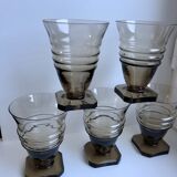 Set of 5 glasses in art deco smoked glass 30s