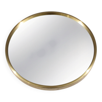 Midcentury Modern Round Brass Mirror by Glas Mäster, Markaryd, Sweden (1960s)