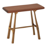 Contemporary handcrafted stool / end table in solid oak and sipo wood