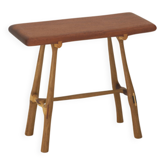 Contemporary handcrafted stool / end table in solid oak and sipo wood