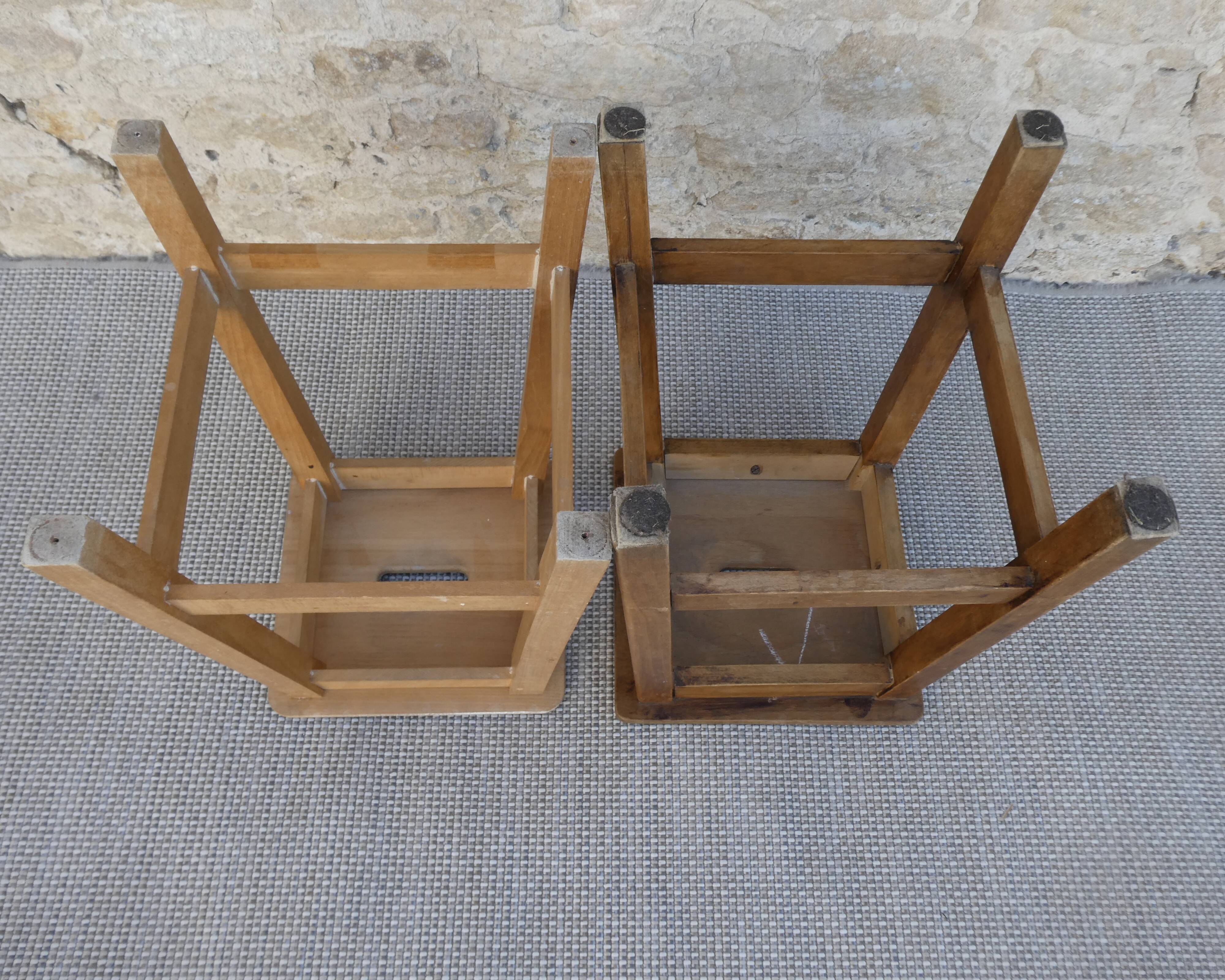 Pair of handle stools, solid wood