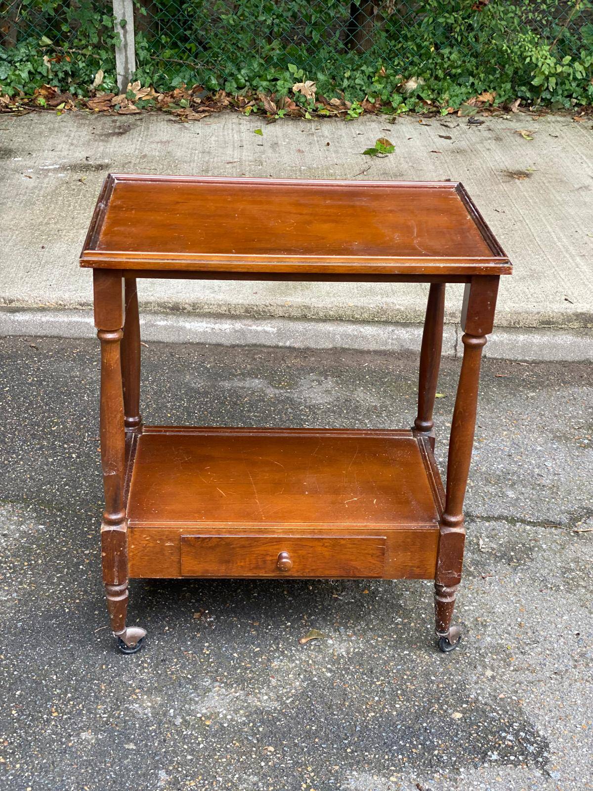 Vintage serving trolley dessert bar cart on wheels with wooden drawer m