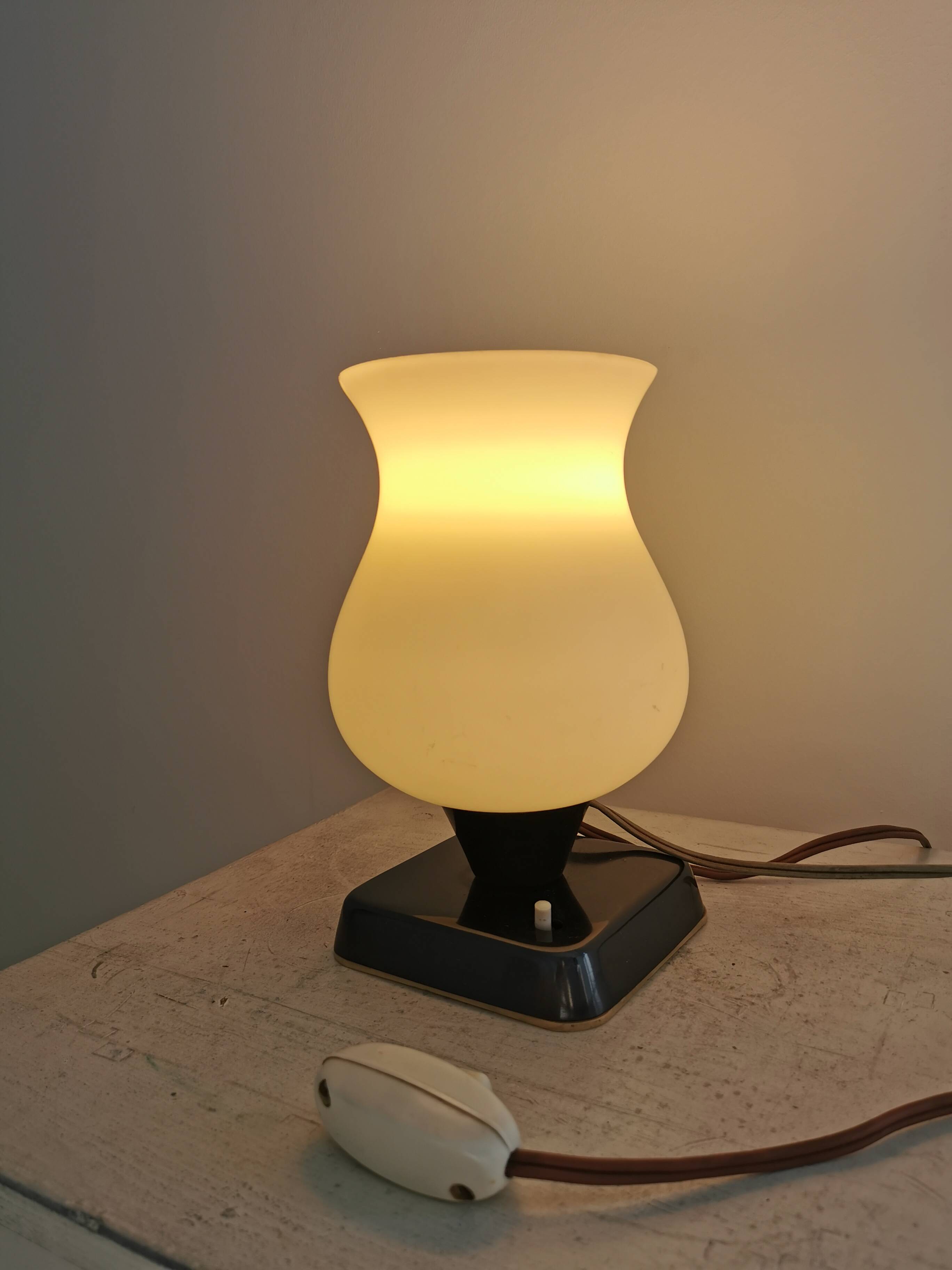 Mid Century Opaline Glass Table Lamp: Retro Bedside Lighting, 1960s Yugosla