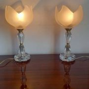Pair of vintage table lamps in cut crystal and glass tulip.