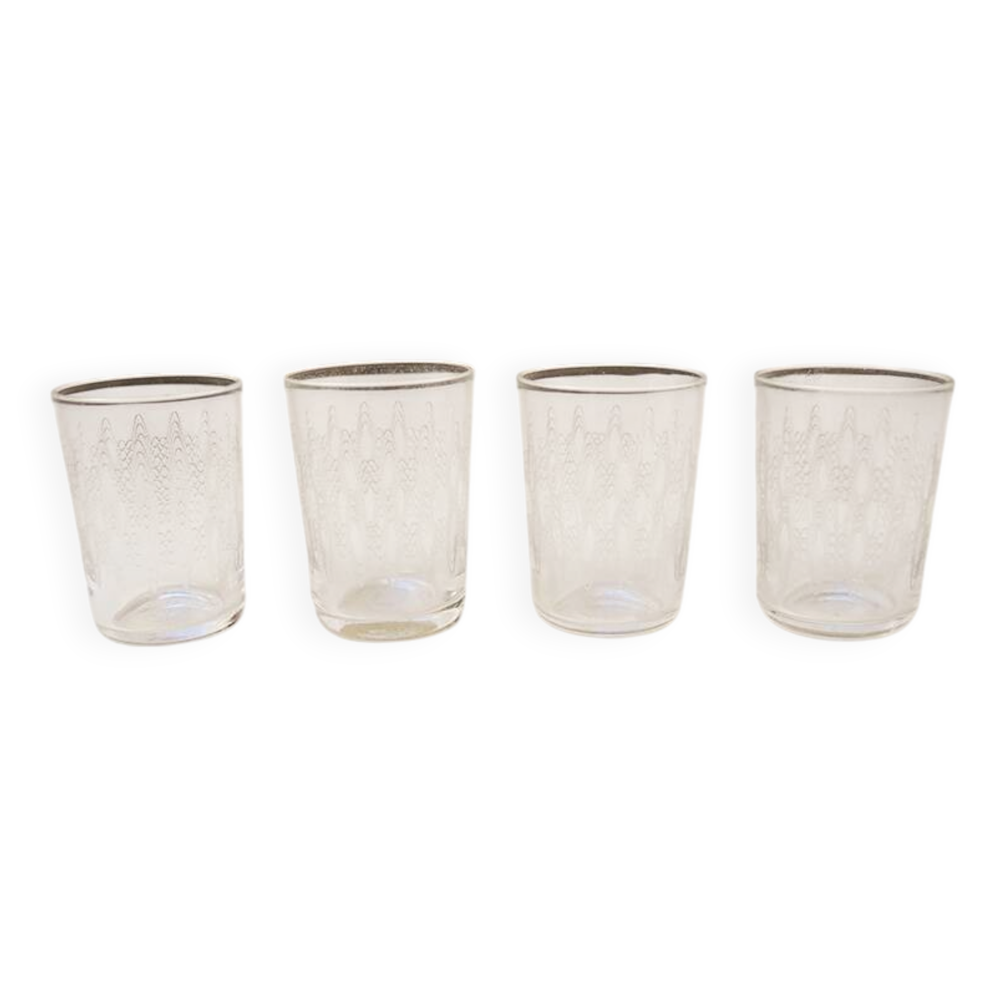 4 antique engraved glass digestif glasses