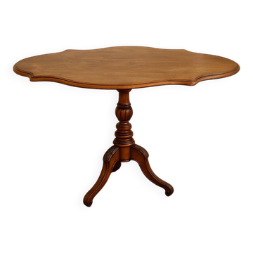 Oval wooden pedestal table, violin table on three legs, Napoleon III style