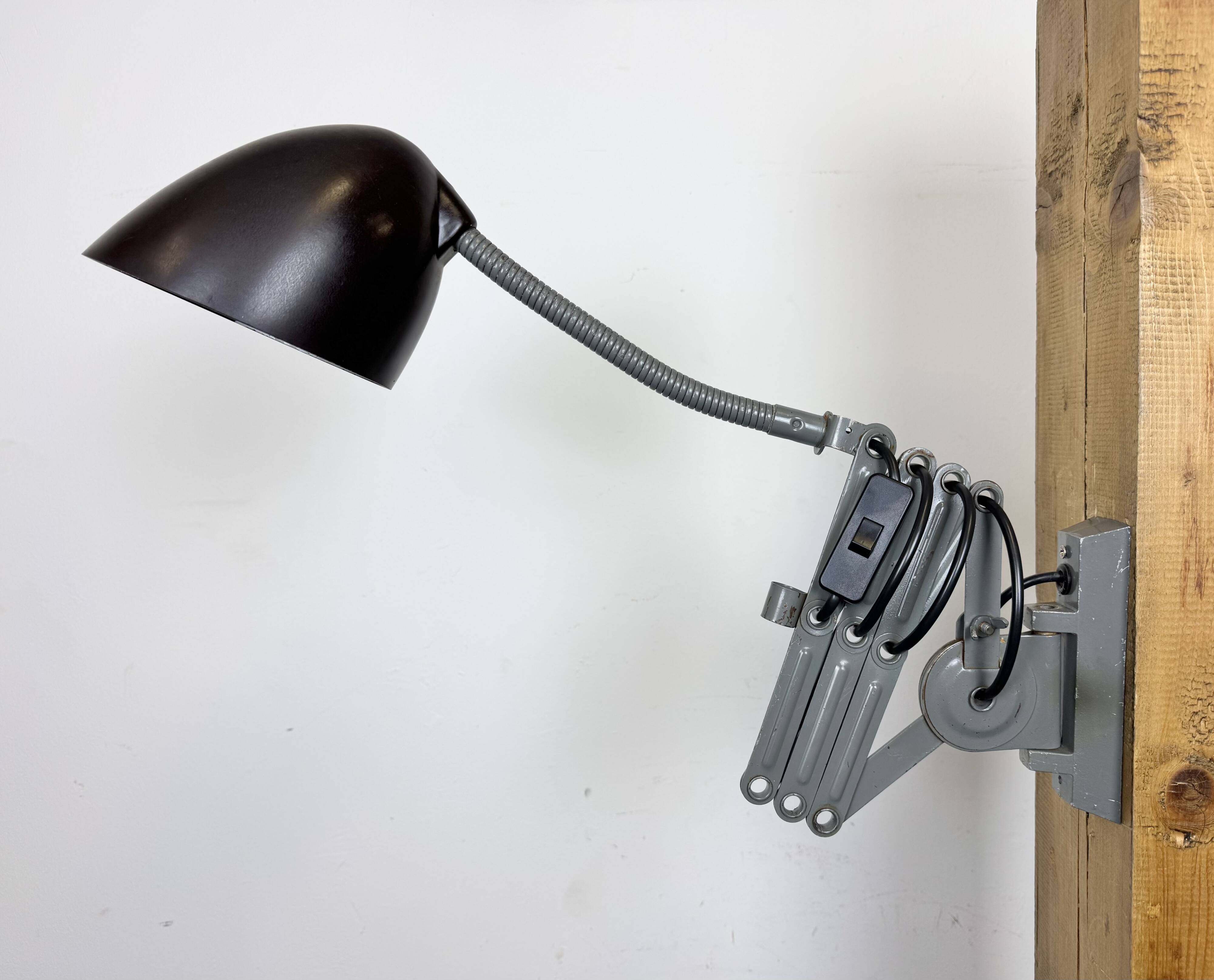 Grey Industrial Scissor Wall Lamp from Elektroinstala, 1960s