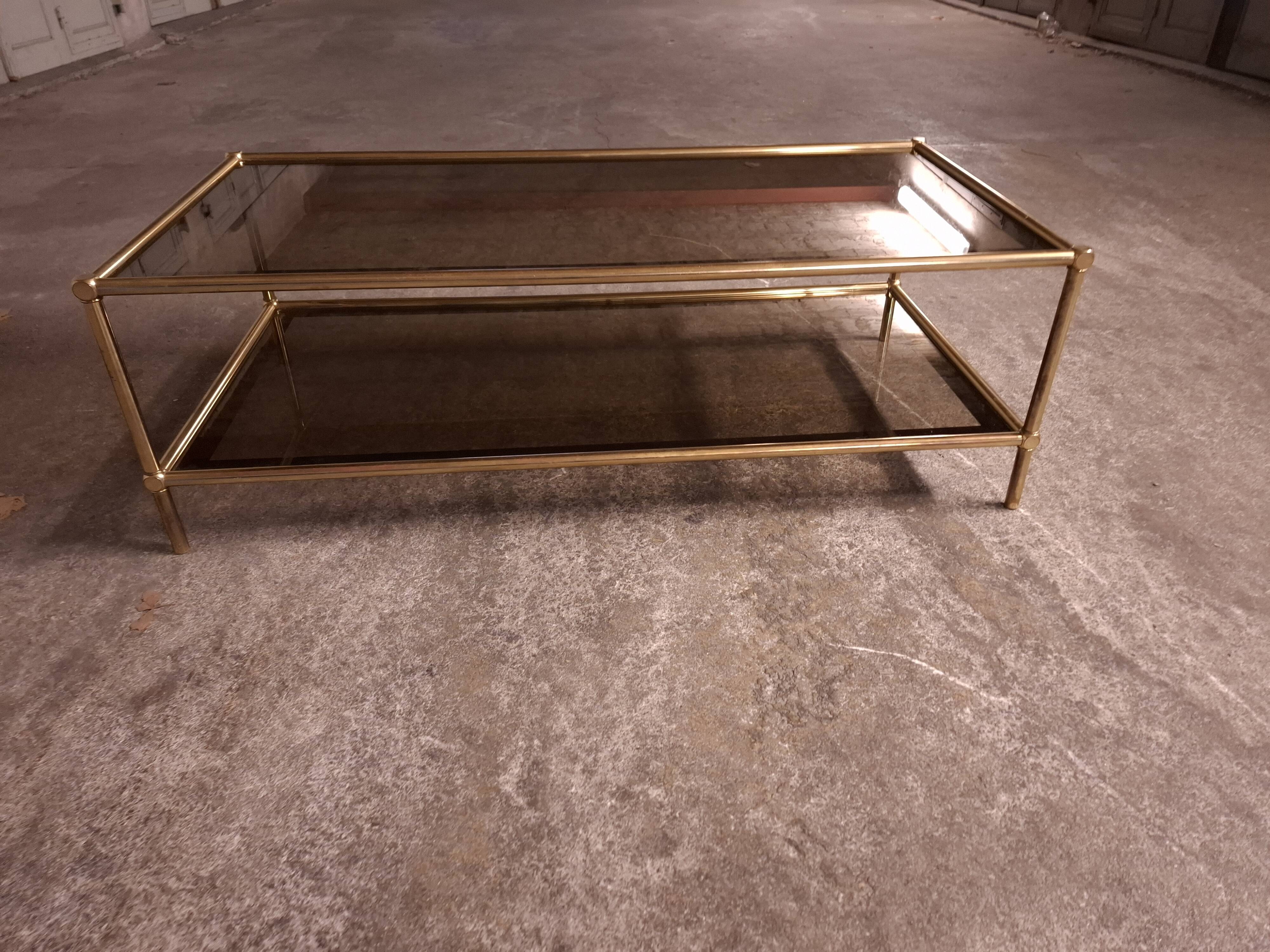 Vintage 80's brass coffee table, glass tops
