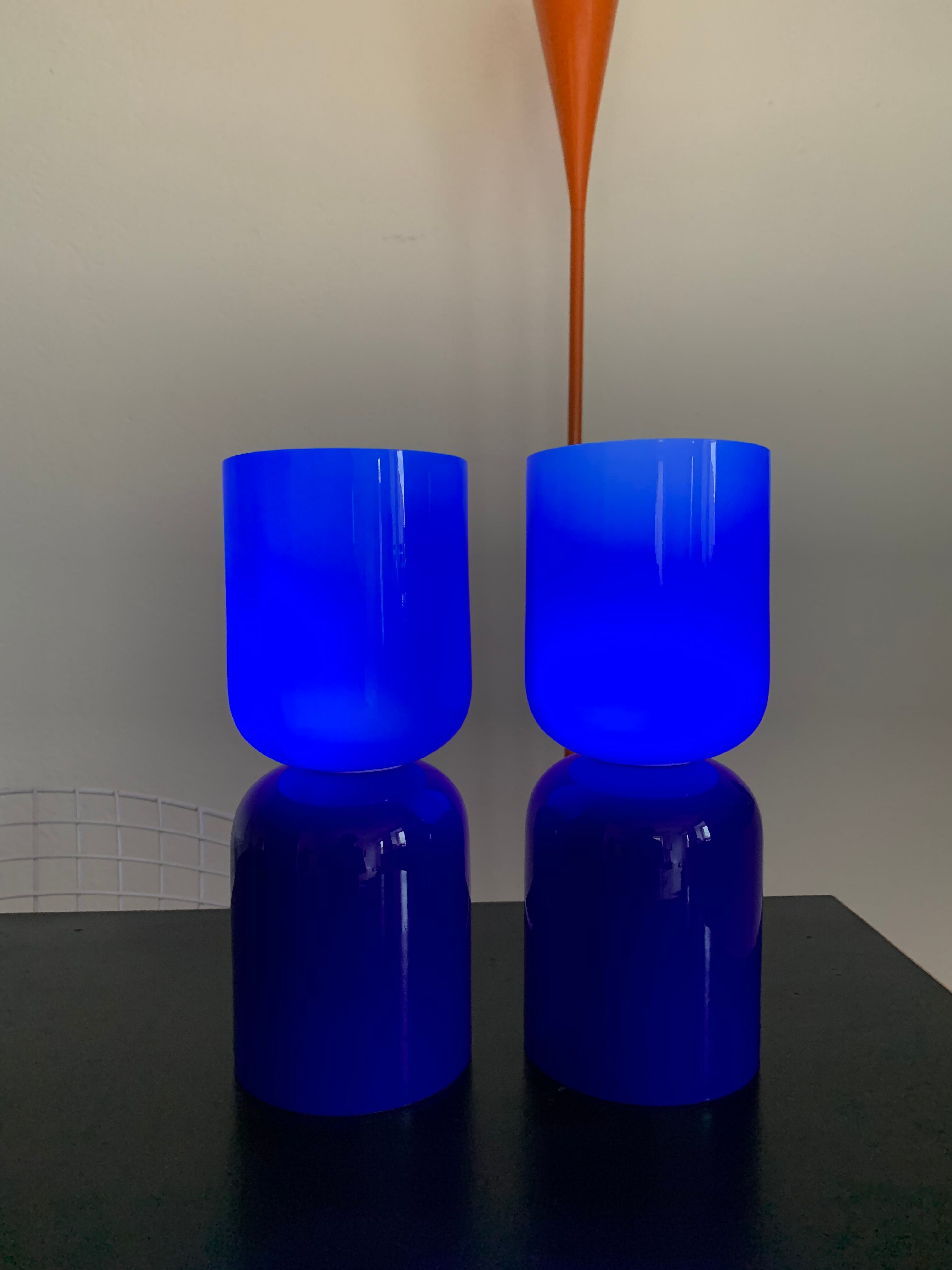 Pair vintage opaline diabolo lamps