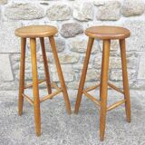 Pair of solid wood bar top stools