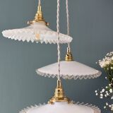 Vintage triple pendant lamp in white opaline