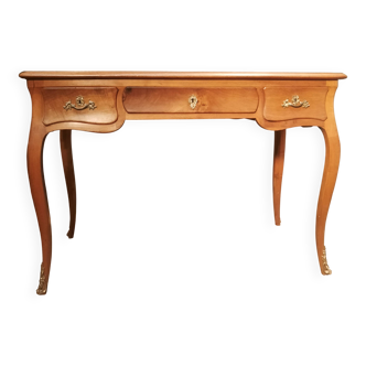 Flat desk in solid cherry wood, Louis XV style.