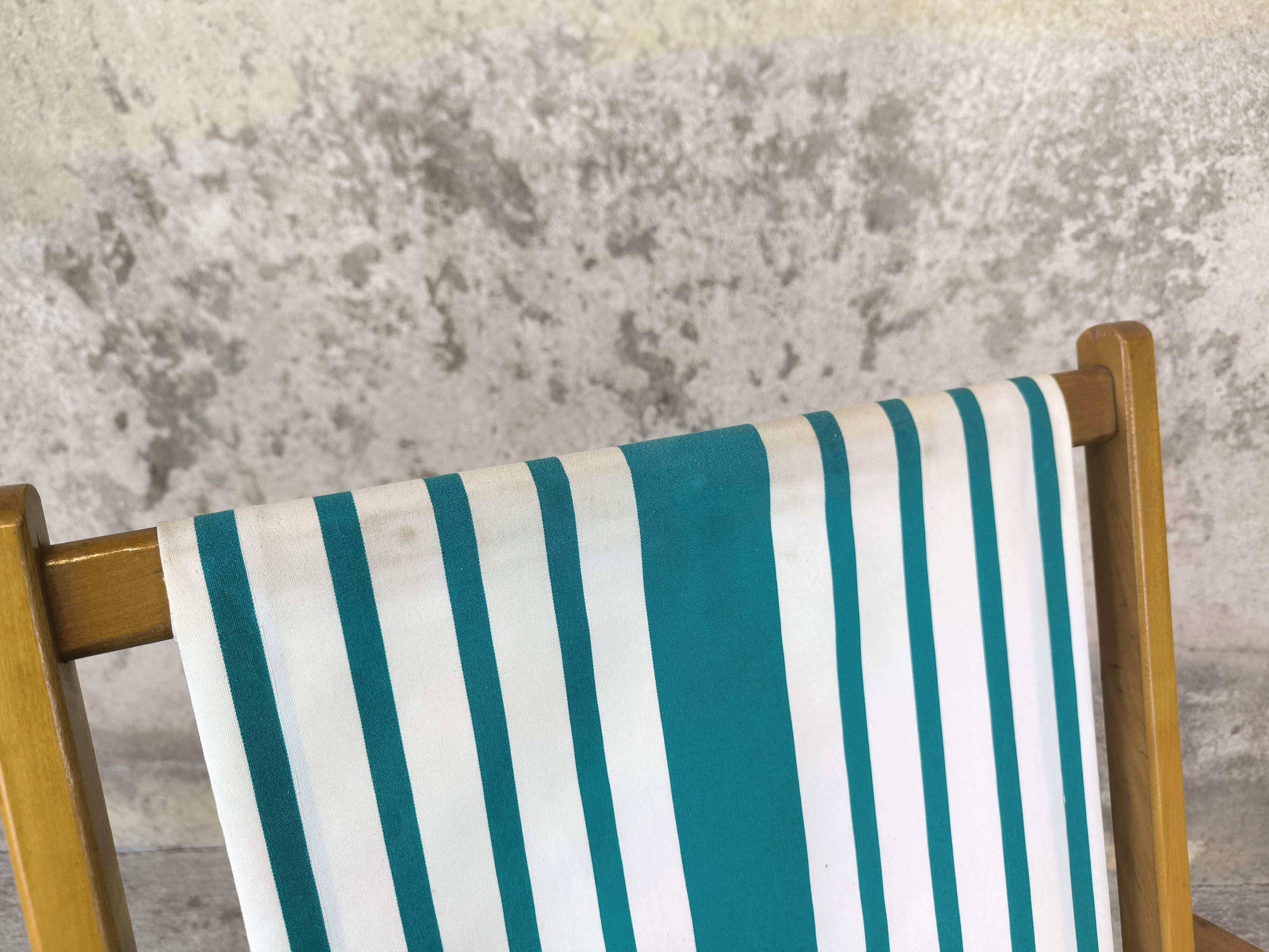 Vintage wooden and canvas folding garden chair