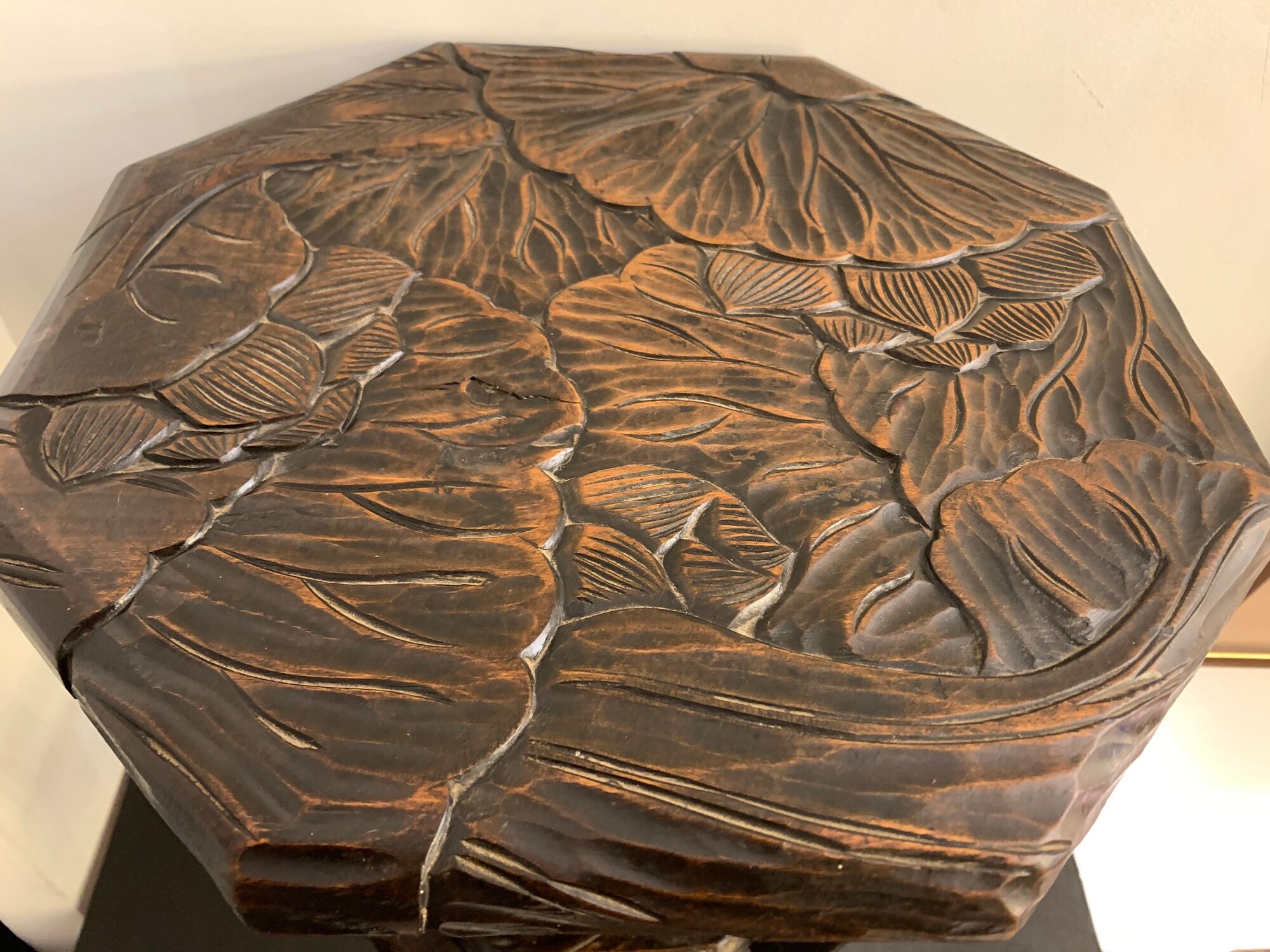 Japanese side table, carved wood, Liberty of London, 1900
