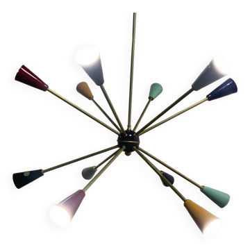 Lustre à 12 branches Sputnik Stilnovo des années 1950