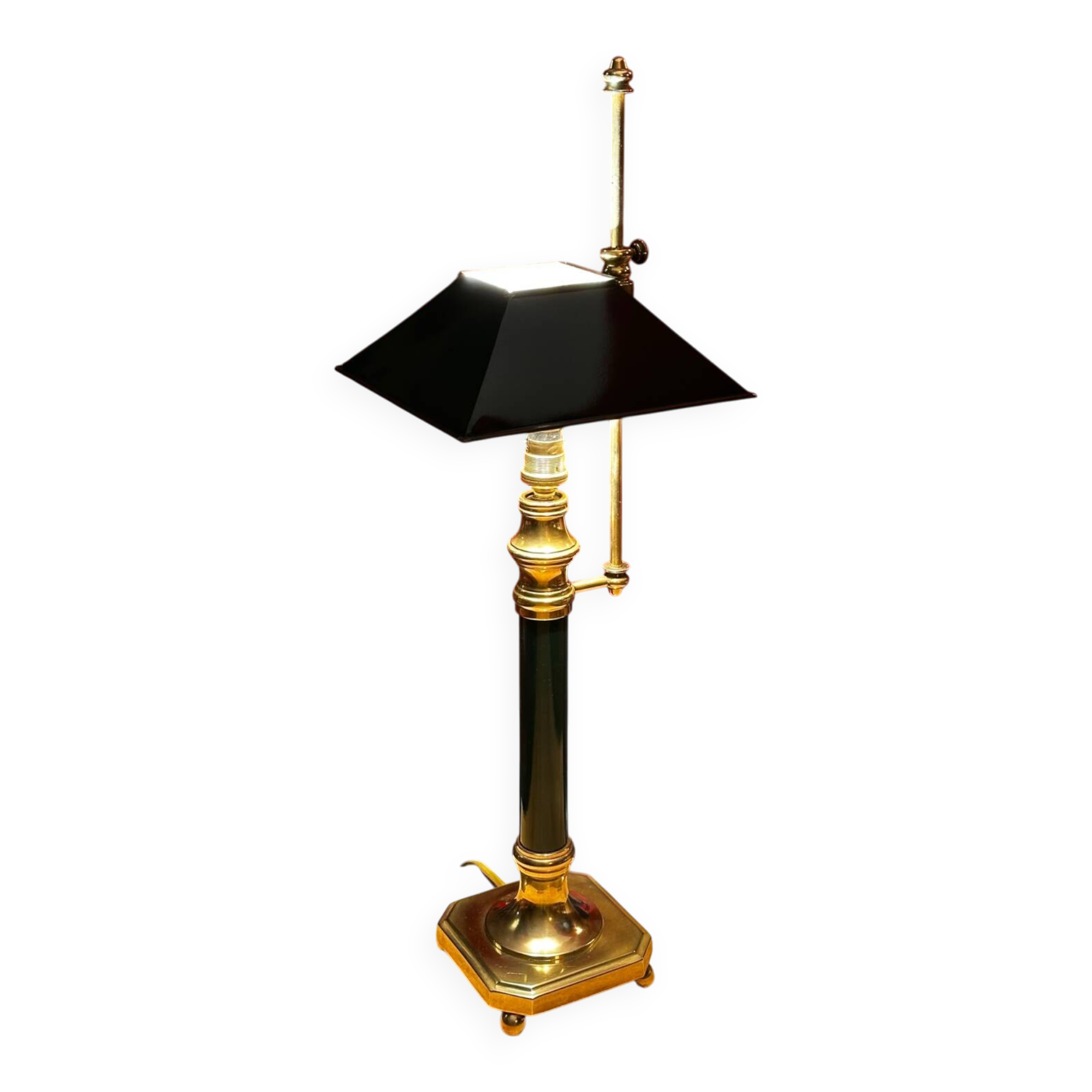 Large Empire Bouillotte Lamp in Brass and Lacquered Sheet Metal Restored - H6