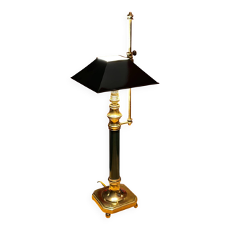 Large Empire Bouillotte Lamp in Brass and Lacquered Sheet Metal Restored - H6