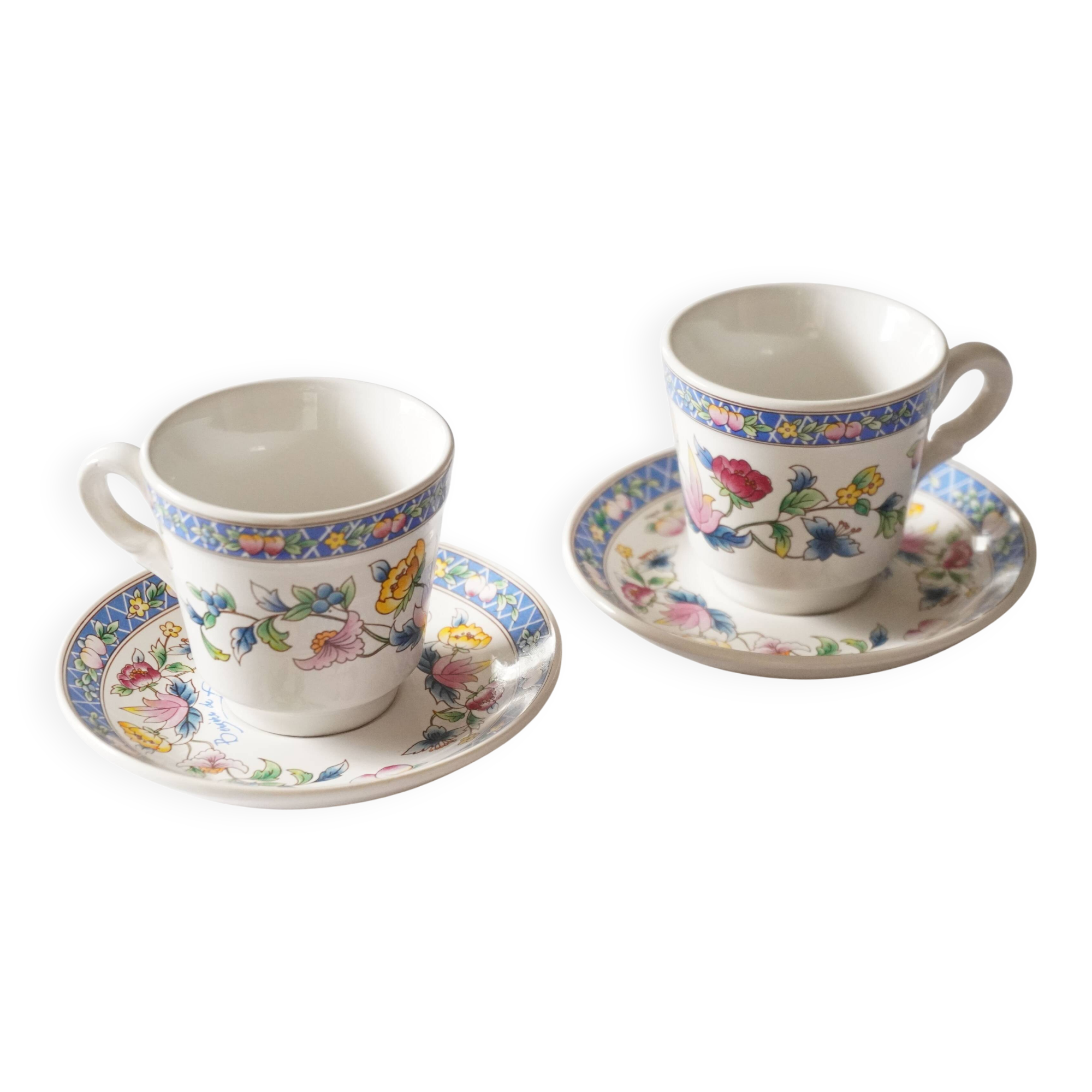 Set of 2 porcelain coffee cups with floral decoration "Bergère de France"