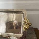 Vintage Silver-Plated Metal Art Deco Serving Tray with Gilded Knot Handle