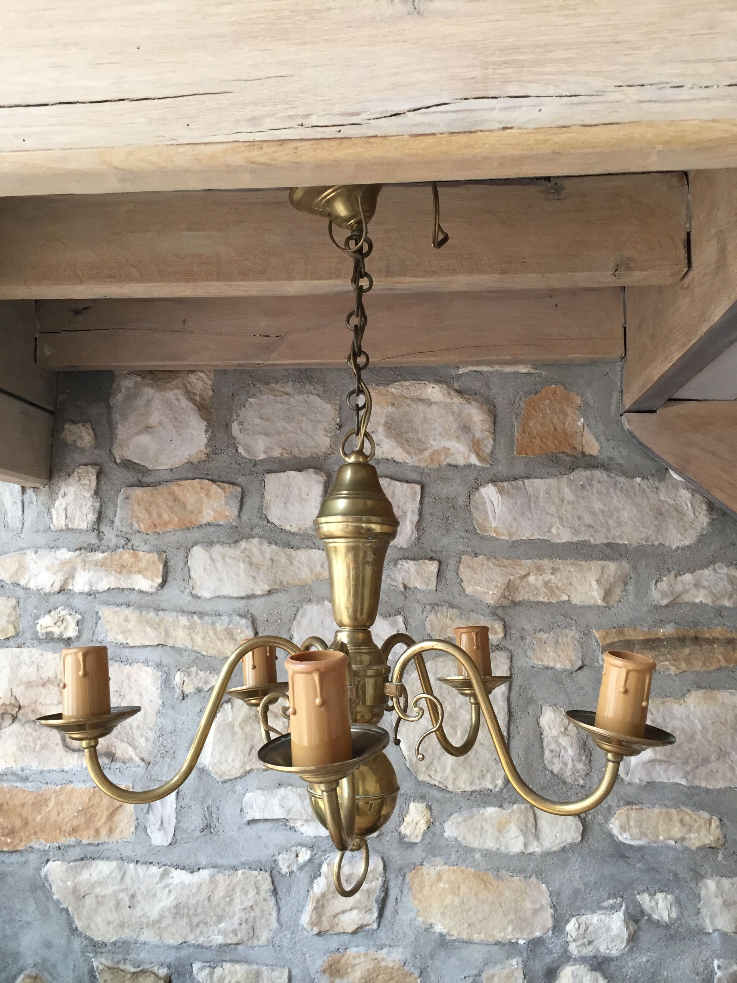 Vintage Dutch brass chandelier 5 branches