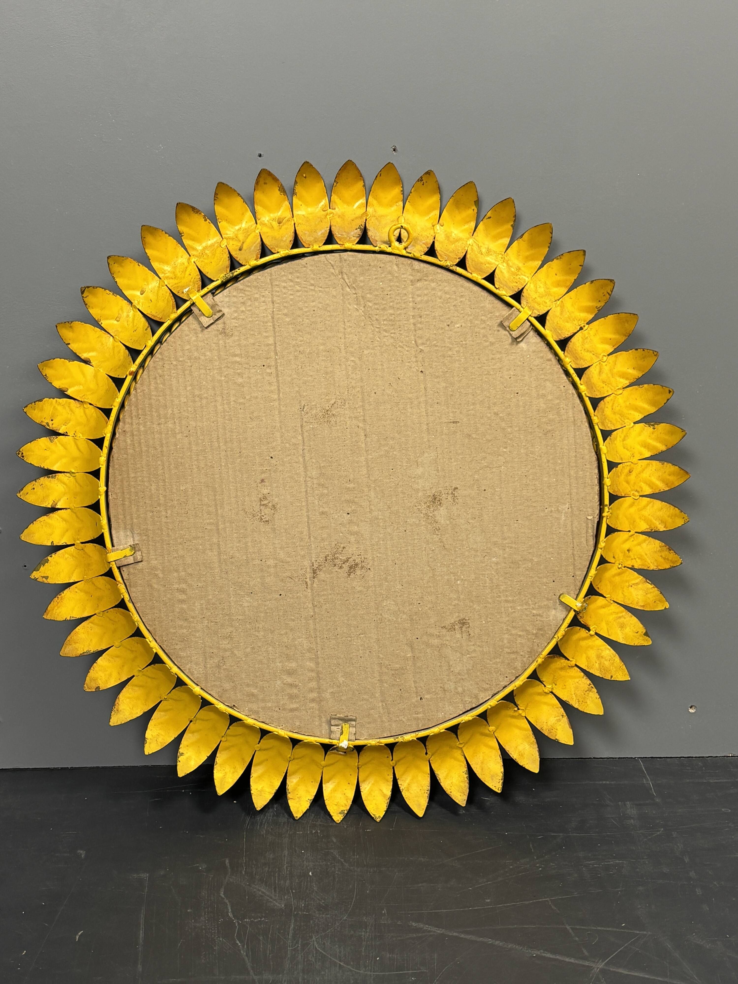 Midcentury bohemian Hollywood Regency Spanish gilt metal sun mirror, 1960s