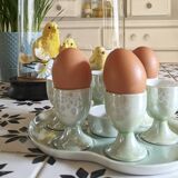 Vintage serving tray and its 6 egg cups.