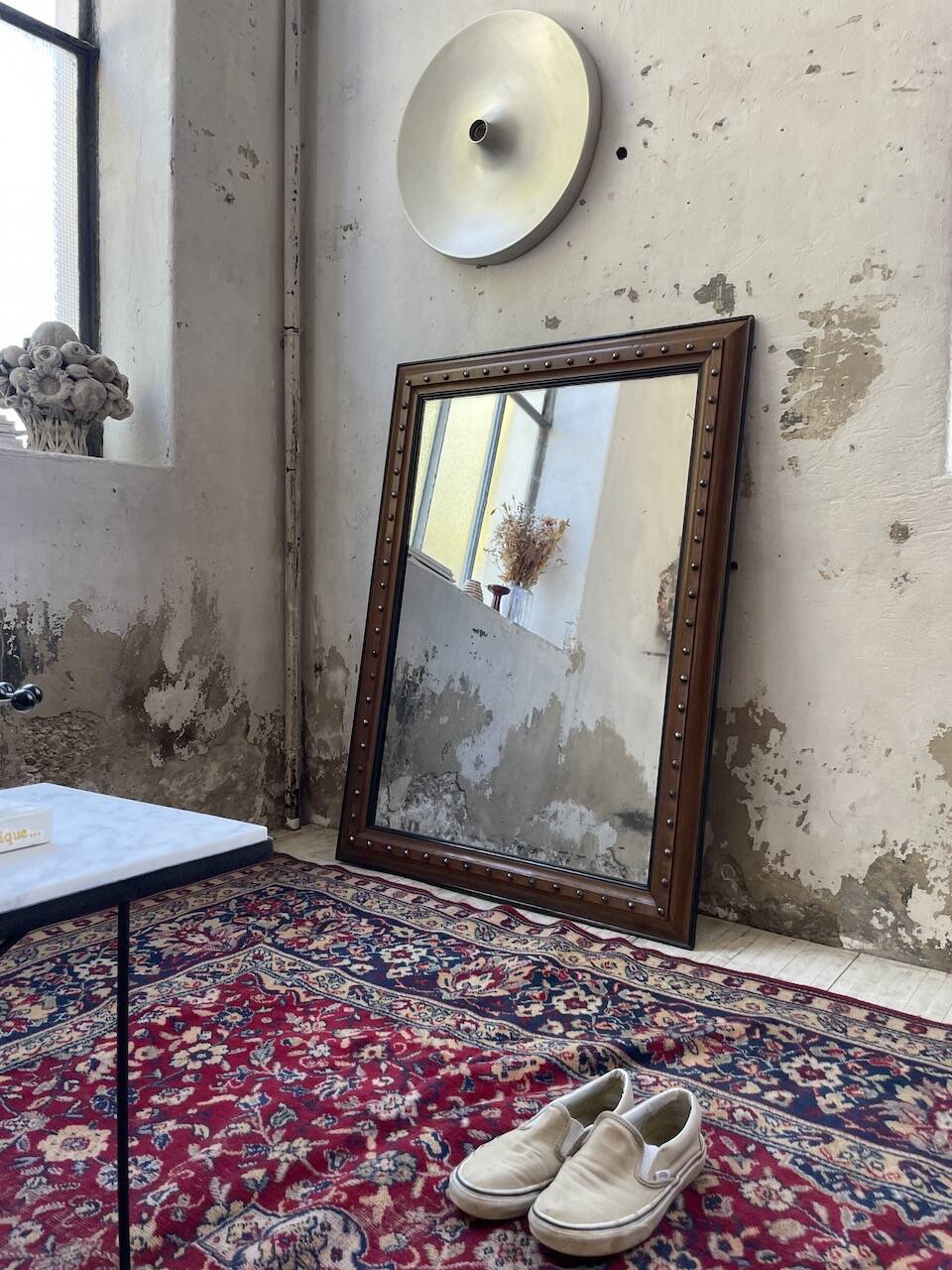 1900 wooden mirror with nails