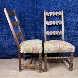 Pair of Renaissance Style Walnut Chairs with Sloping Backs