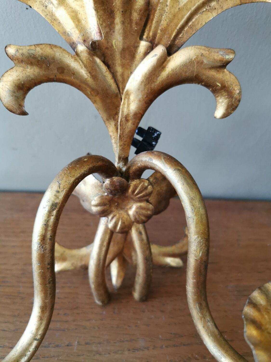 Pair of vintage 70s wall lights in gold metal