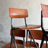 Set of 4 Eromes Marko Holland 1960s Chairs — Dark Wood Veneer Seats, Black Metal Frames