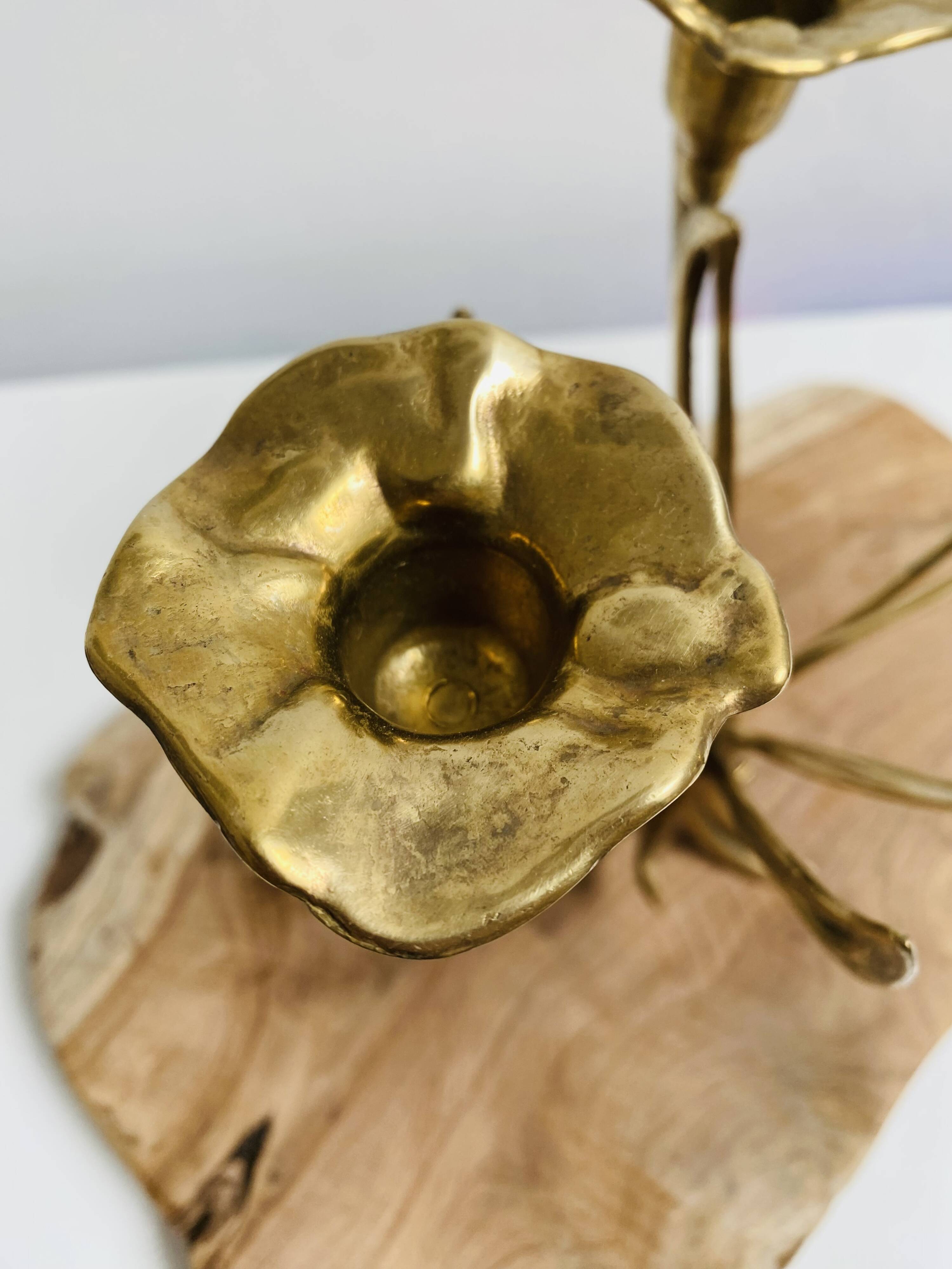 3-armed candlestick, brass flower bouquet