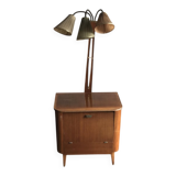 Art Deco bar cabinet in brown walnut with integrated lamp and three sockets, 1950s.