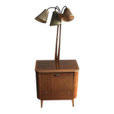 Meuble-bar Art Déco en noyer marron avec lampe intégrée et trois prises, 1950s