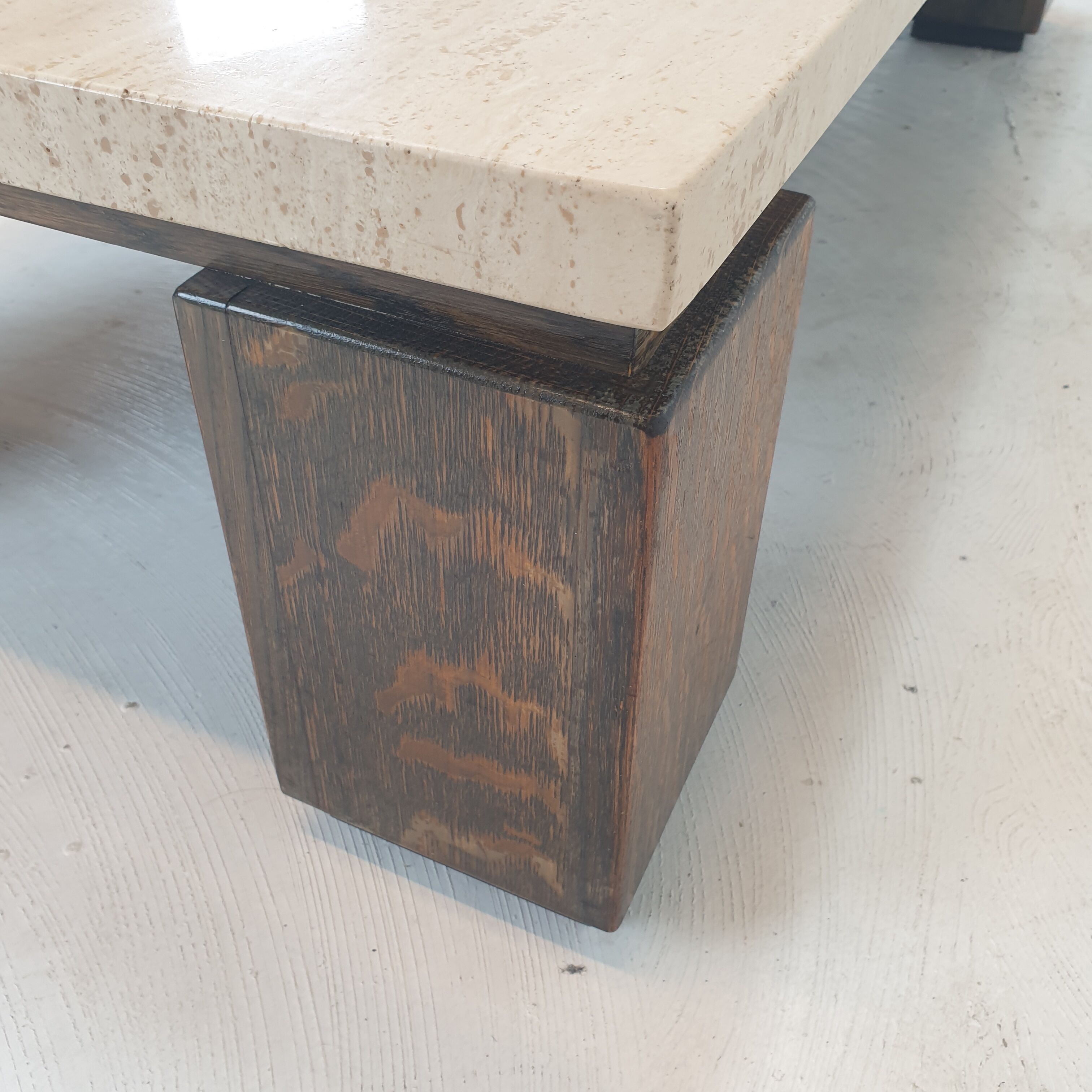 Travertine coffee table with wenge, 1970s