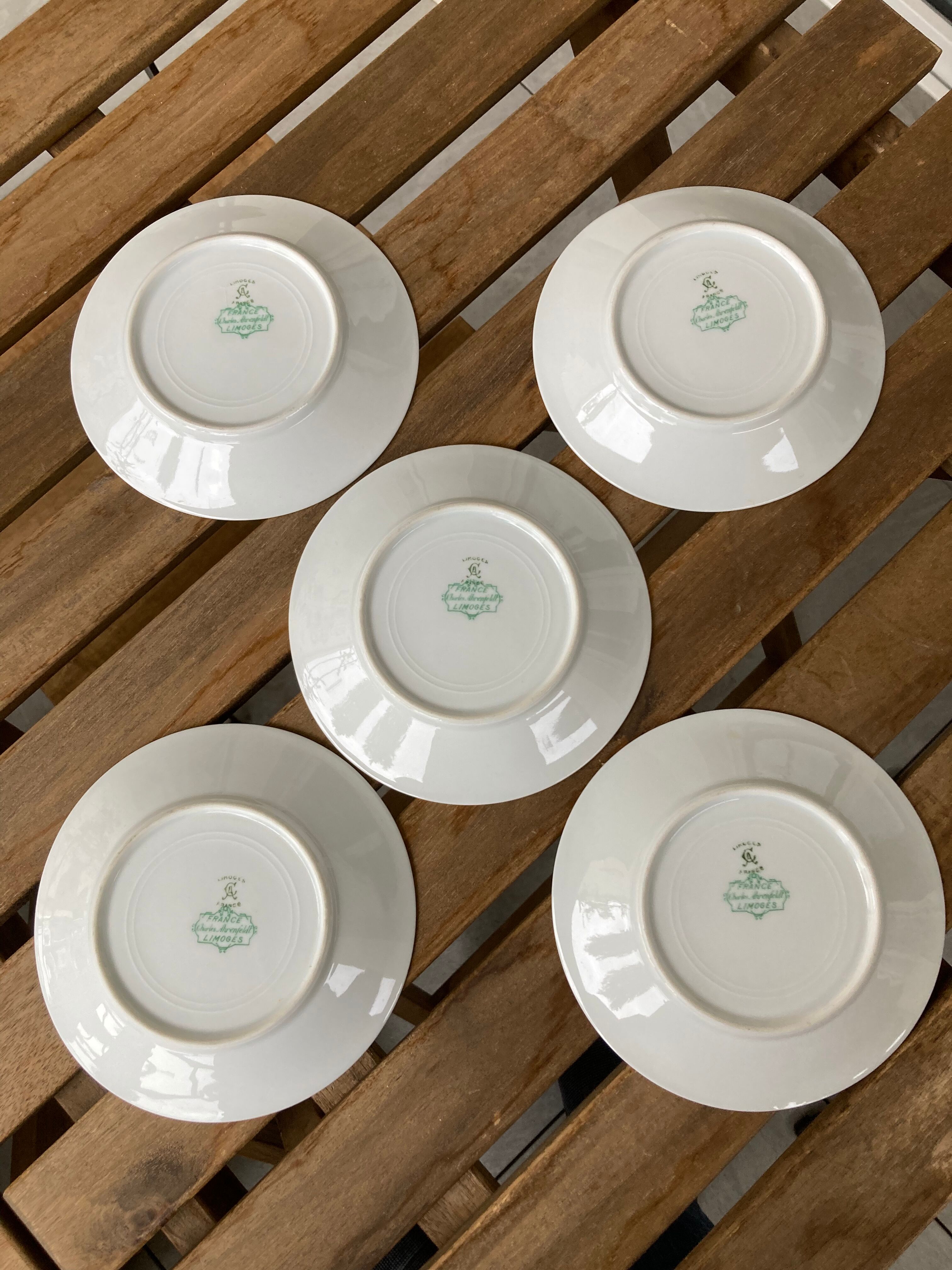 Lot 5 saucer plates Limoges Charles Ahrenfeldt gilded edging