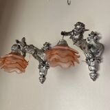 Pair of wall sconces, cherubs, angels, silvered