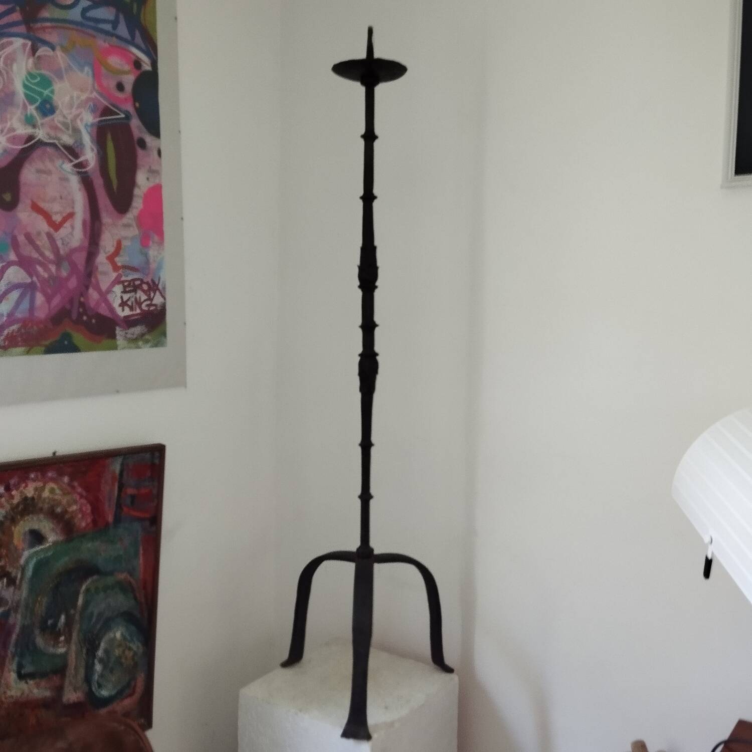 Wrought iron candle stick, 17th century