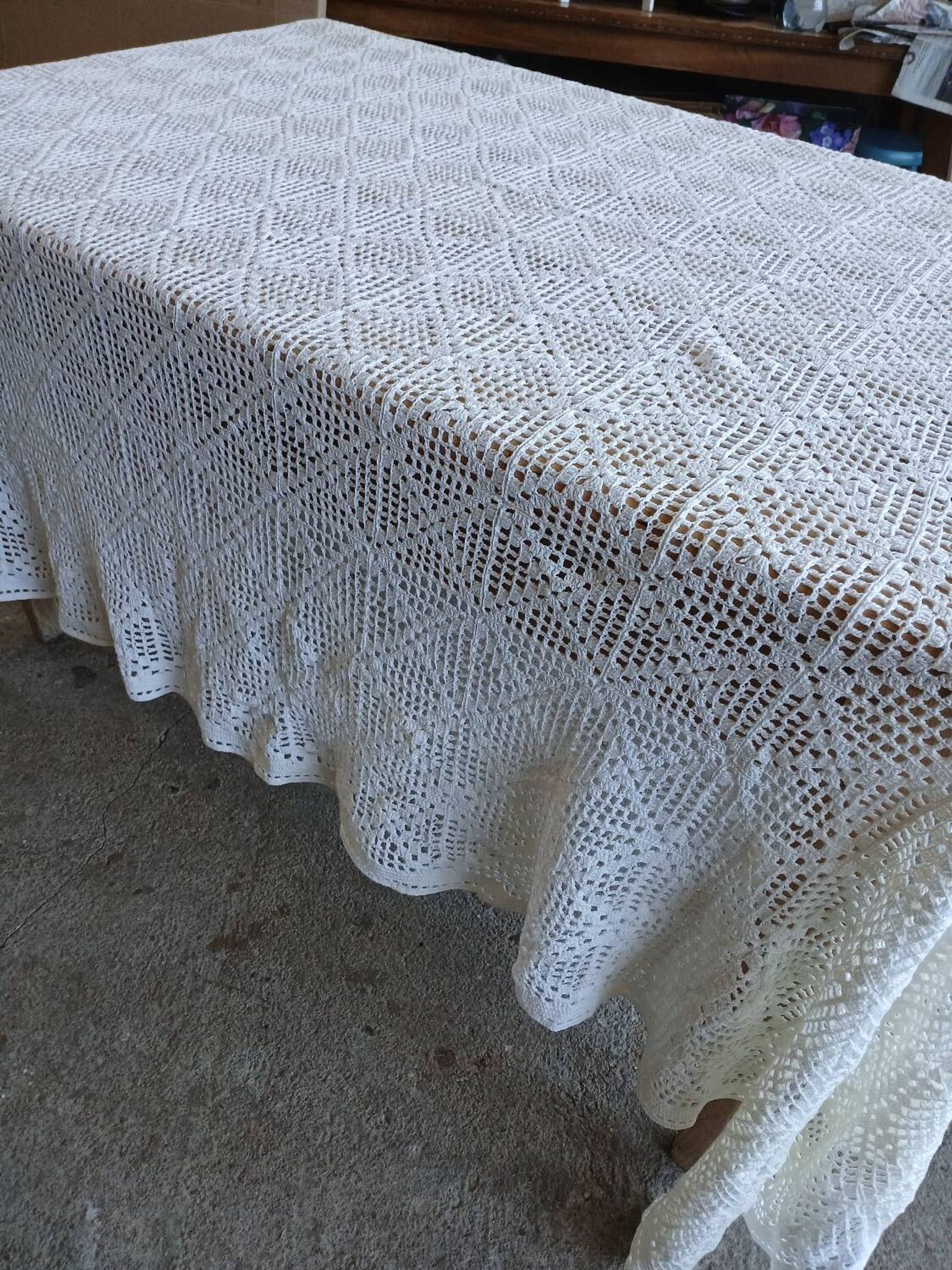 Dessus de lit ancien en crochet fait main