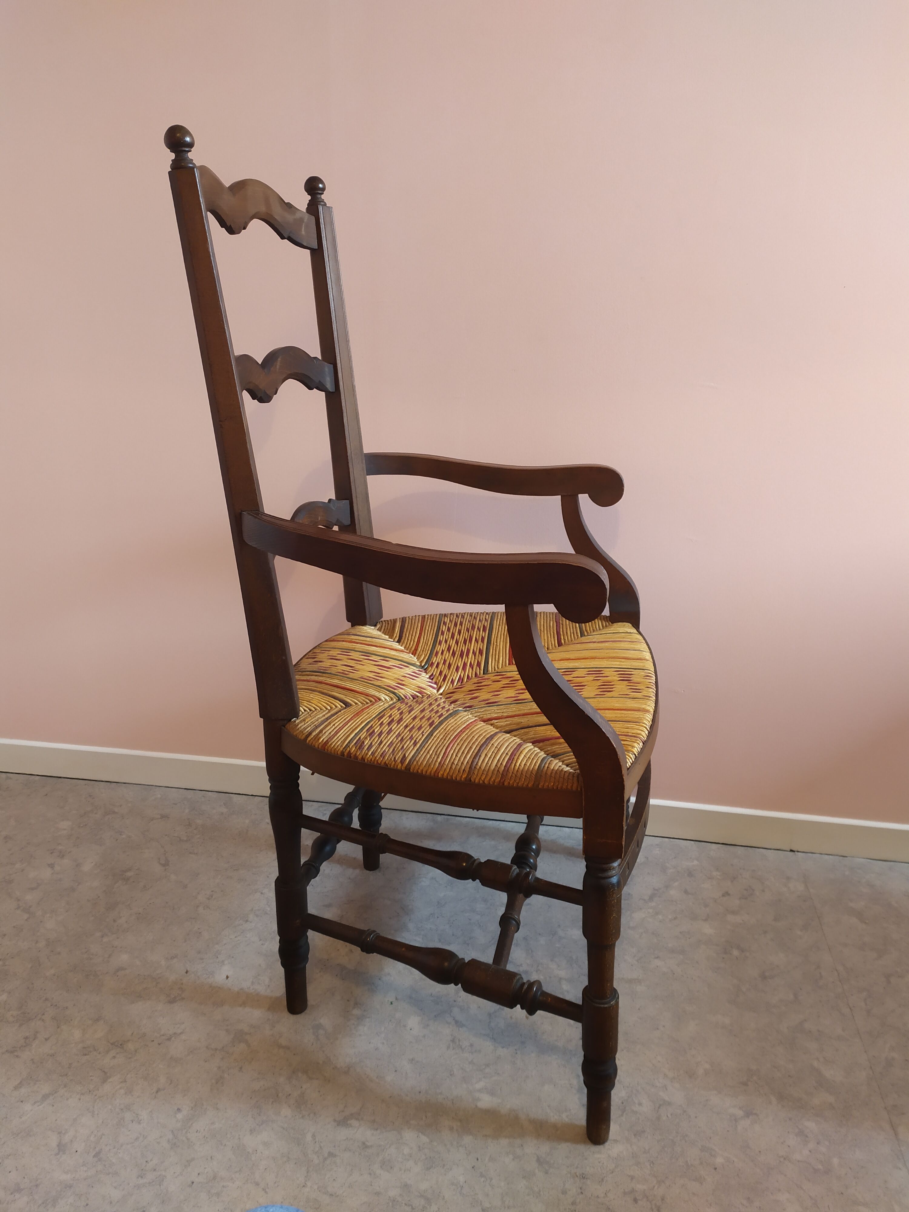 Wooden armchair with straw seat