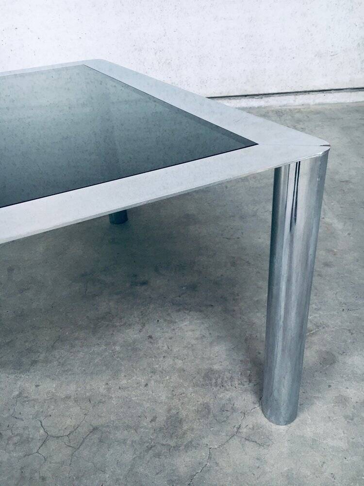 Mid-Century Smoked Glass & Chromed Steel Square Dining Table attributed to Sergio Mazza for Cinova, Italy, 1970s