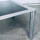 Mid-Century Smoked Glass & Chromed Steel Square Dining Table attributed to Sergio Mazza for Cinova, Italy, 1970s
