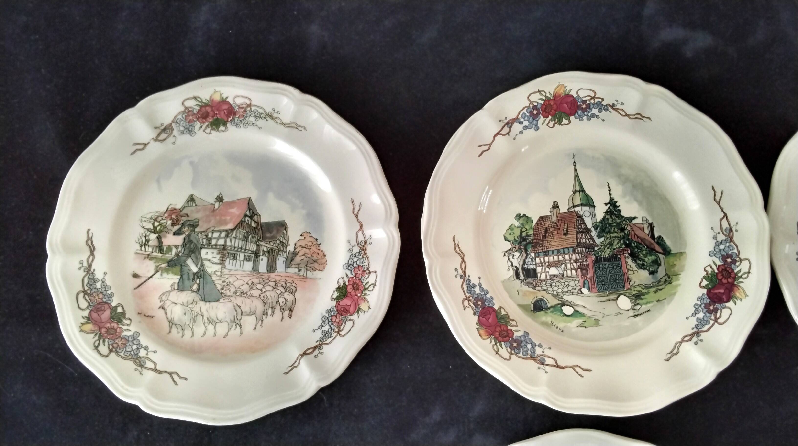 6 Sarreguemines earthenware dessert plates Model Obernai
