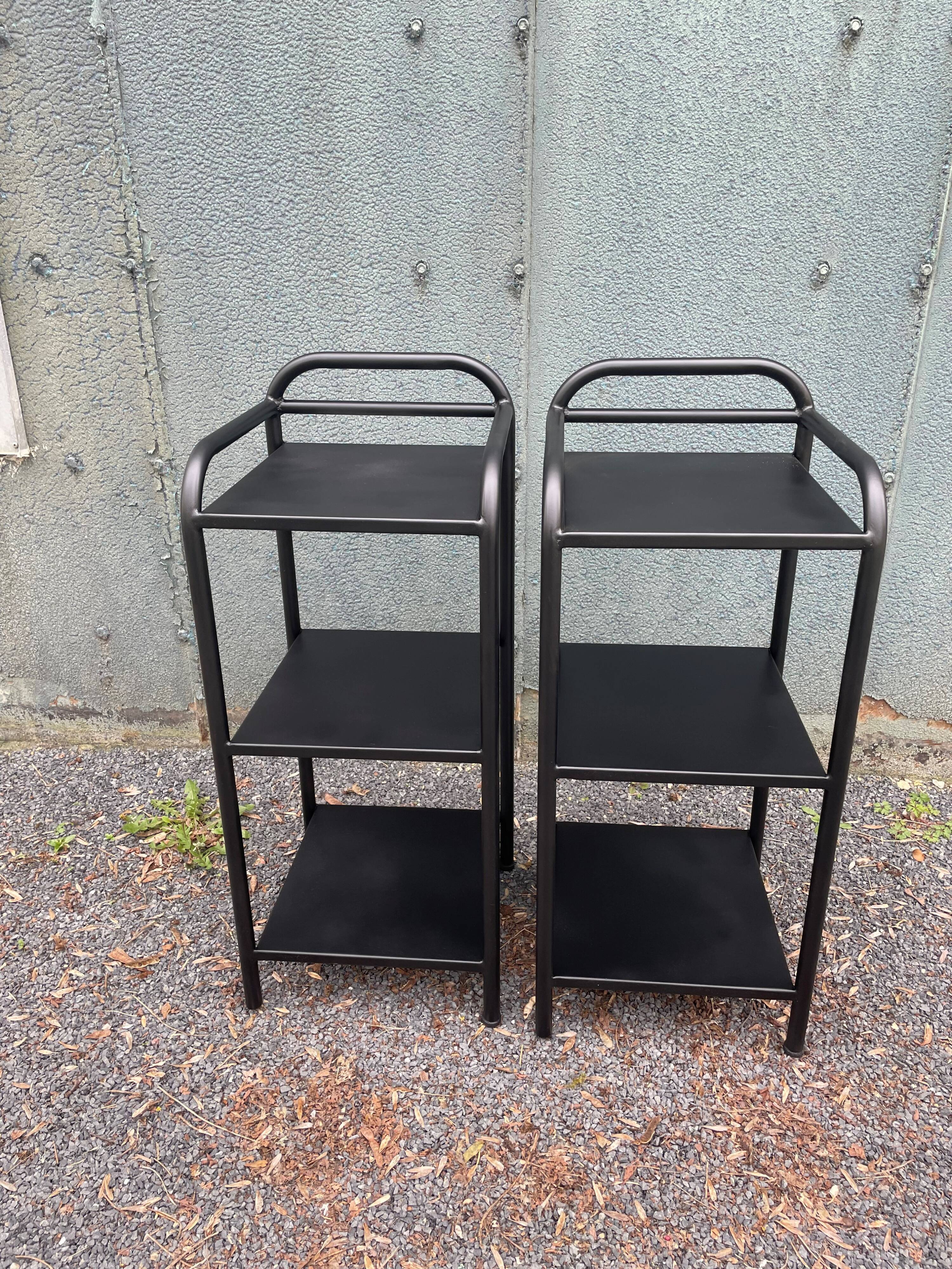 Pair of old military hospital bedside tables