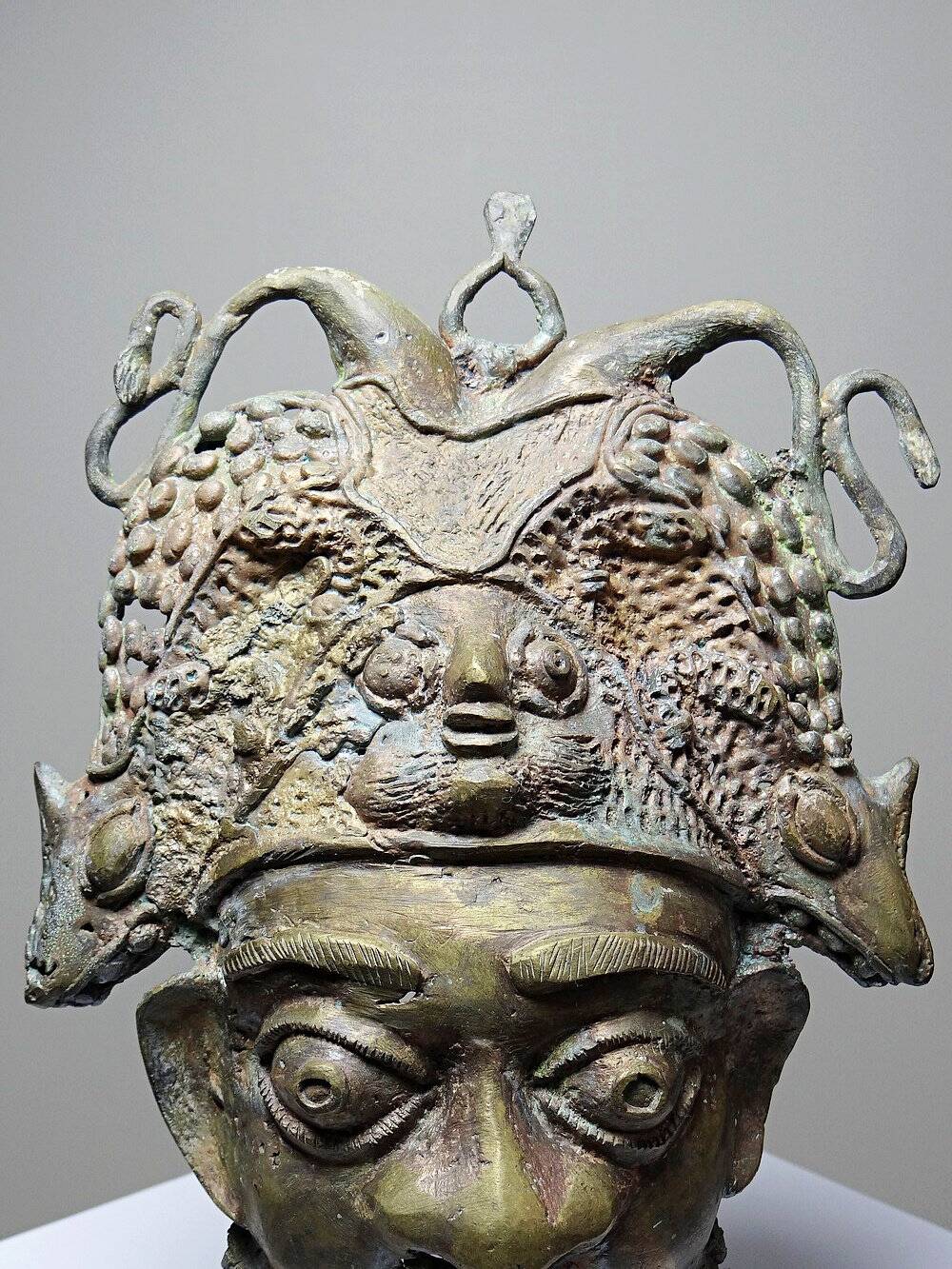 Vintage bronze African mask Bamoun, Cameroon