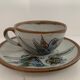 6 ceramic cups Ken Edwards, Tonala, Mexico, with sub cups and sugar